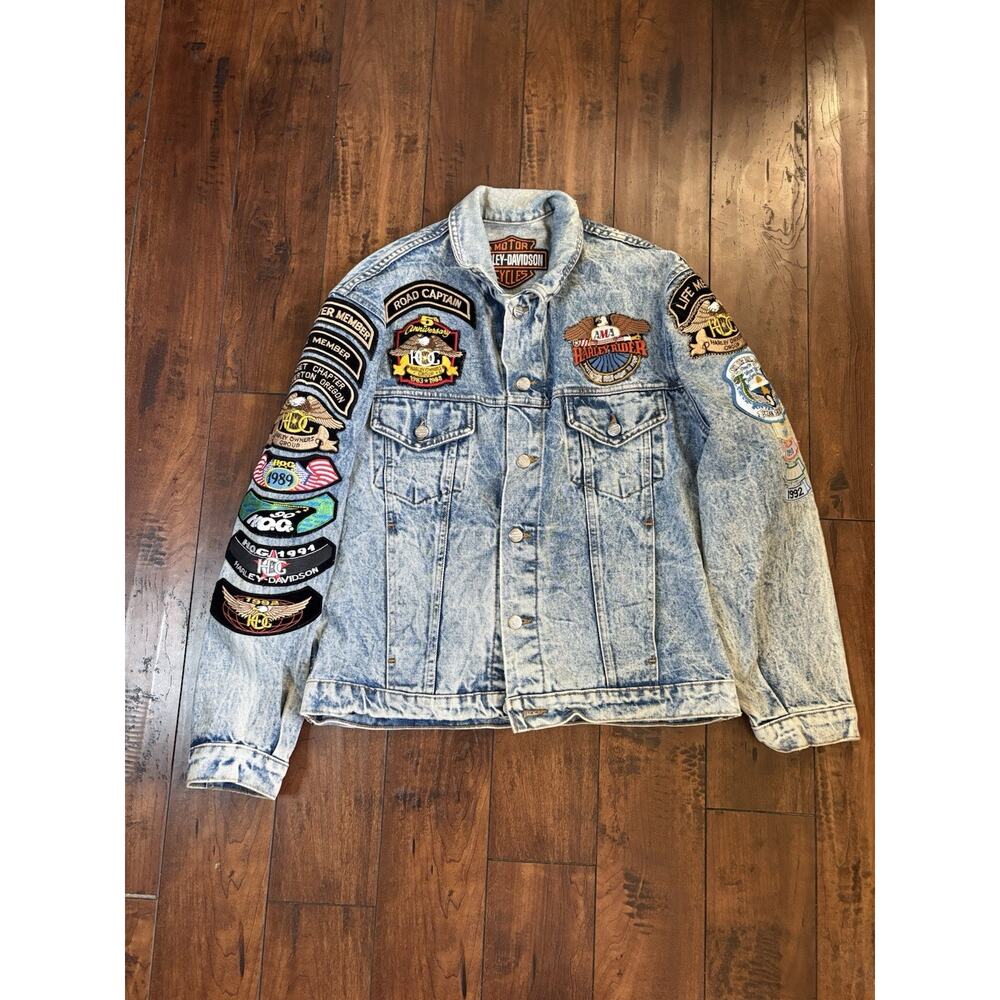 Harley Davidson HOG Denim Jacket Men’s M Vintage 89-92 Patches Embroidered Rare